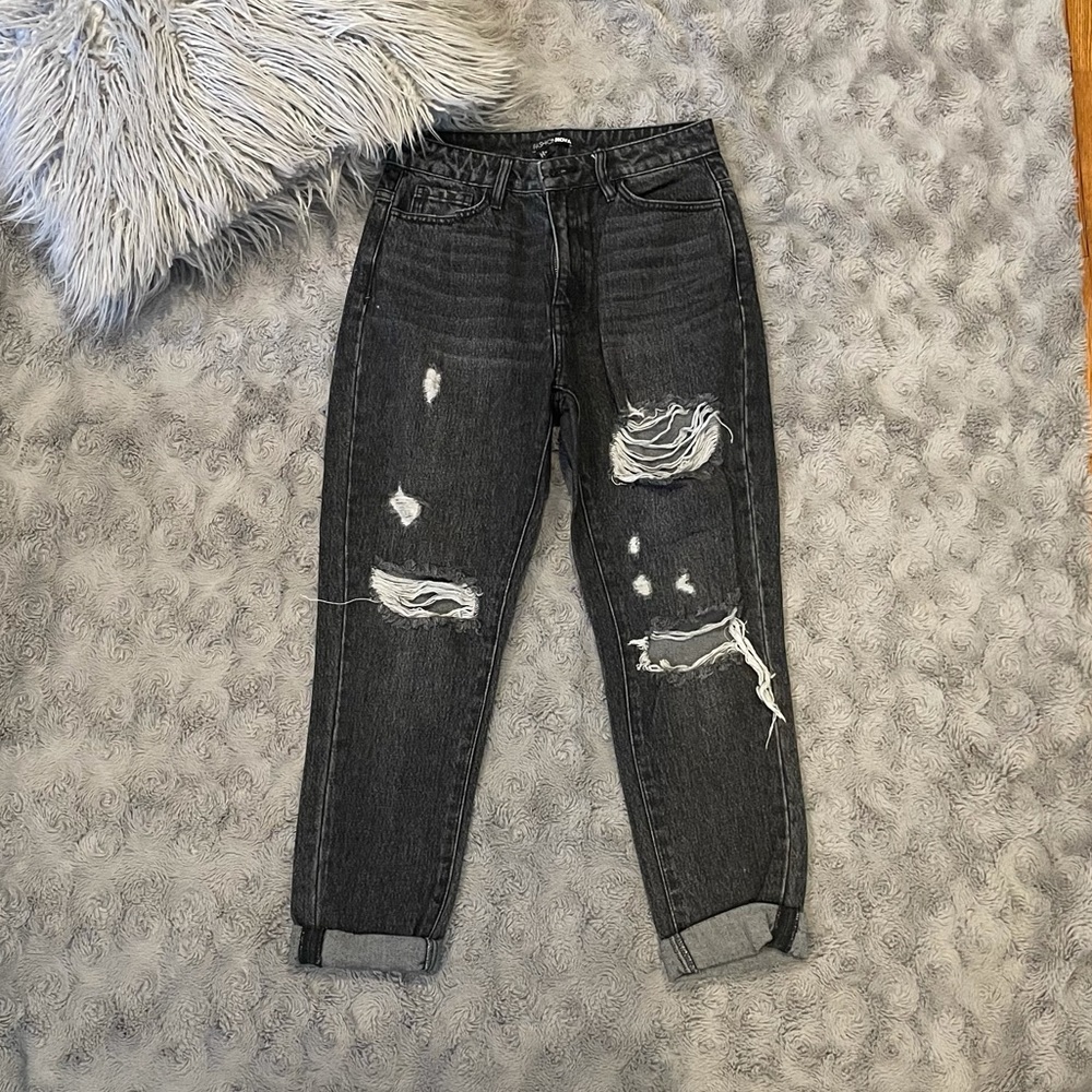 FN Black Acid-Wash Mom Jeans